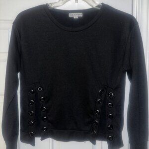 Moral Fiber Juniors' Long Sleeve Crew Neck Lace-Up Long Sleeve Sweater‎ medium